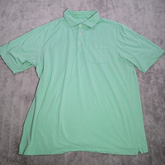 Fennec Polo Shirt Mens XL Green Spotted Floral Short Sleeve Golf Stretch Preppy - Picture 1 of 8